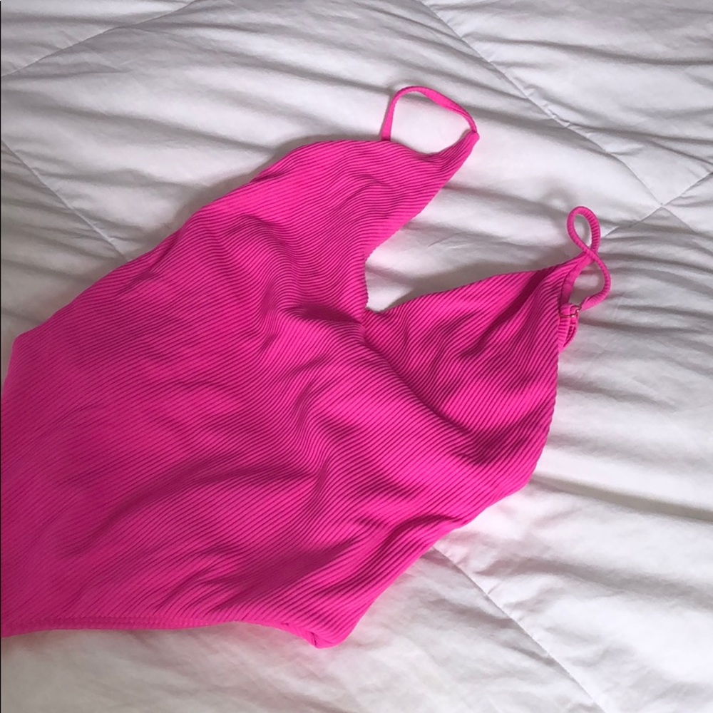 Beach Riot hot pink ribbed one piece swim size s